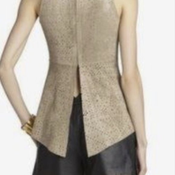 BCBGMaxAzria "Faux" Suede Caralyn Laser Cut Drape Back Tank Top, Size XS - Picture 4 of 14